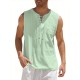 Men'S Cotton Linen Tank Top, Casual Sleeveless Lace Up Beach Hippie Tops, Bohemian Renaissance Pirate Tunic, Crew Neck, Printed Pattern, Non-Stretch Knit Fabric, Regular Fit, for Summer Sports Vest