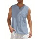 Men'S Cotton Linen Tank Top, Casual Sleeveless Lace Up Beach Hippie Tops, Bohemian Renaissance Pirate Tunic, Crew Neck, Printed Pattern, Non-Stretch Knit Fabric, Regular Fit, for Summer Sports Vest