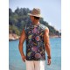 Men'S Cotton Linen Tank Top, Casual Sleeveless Lace Up Beach Hippie Tops, Bohemian Renaissance Pirate Tunic, Crew Neck, Printed Pattern, Non-Stretch Knit Fabric, Regular Fit, for Summer Sports Vest