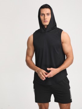 Men's Solid Color Mid Stretch Hooded Sweatshirt, Men's Pullover Tops For Gym Fitness, Spring And Summer