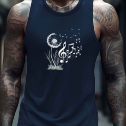 Men'S Dandelion Musical Notes Graphic Tank Top, Quick Dry Mesh Polyester Sports Shirt, Crew Neck, Regular Fit, Geometric Pattern, Slight Stretch, with Knit Fabric for Summer Wear