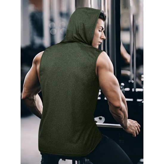 Stylish Sleeveless Hooded Muscle Tank Top - Breathable, Moisture-Wicking, Quick-Drying, Perfect for Summer Sports, Fitness, Gym, Running, and Outdoor Activities - Ideal for Men Who Want Comfort and Freedom of Movement