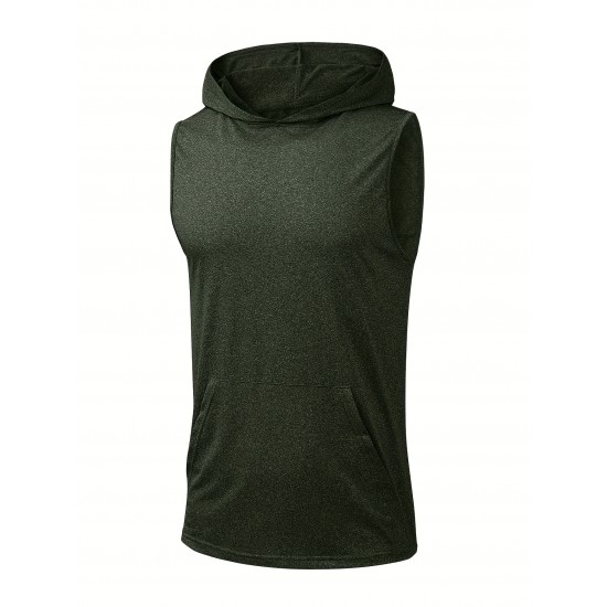 Stylish Sleeveless Hooded Muscle Tank Top - Breathable, Moisture-Wicking, Quick-Drying, Perfect for Summer Sports, Fitness, Gym, Running, and Outdoor Activities - Ideal for Men Who Want Comfort and Freedom of Movement