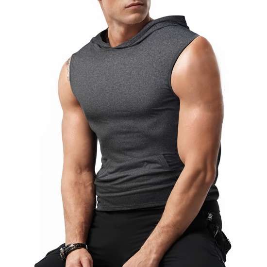 Stylish Sleeveless Hooded Muscle Tank Top - Breathable, Moisture-Wicking, Quick-Drying, Perfect for Summer Sports, Fitness, Gym, Running, and Outdoor Activities - Ideal for Men Who Want Comfort and Freedom of Movement