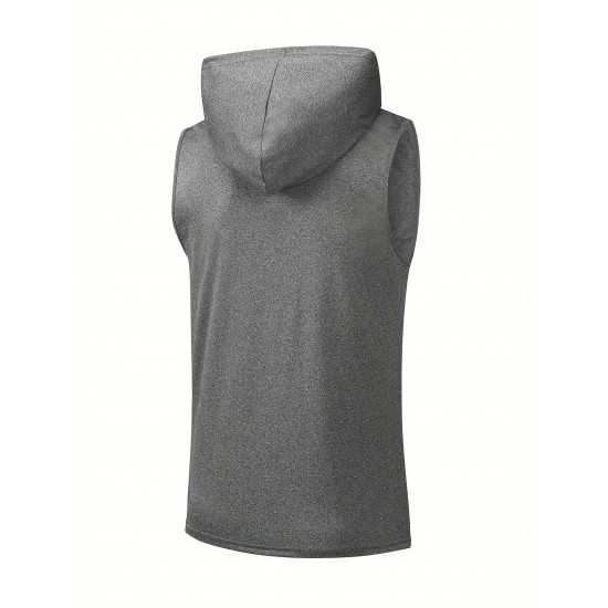 Stylish Sleeveless Hooded Muscle Tank Top - Breathable, Moisture-Wicking, Quick-Drying, Perfect for Summer Sports, Fitness, Gym, Running, and Outdoor Activities - Ideal for Men Who Want Comfort and Freedom of Movement