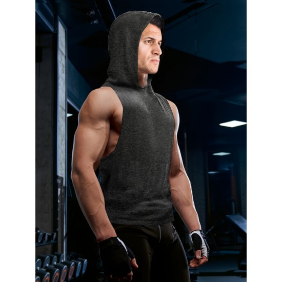 Stylish Sleeveless Hooded Muscle Tank Top - Breathable, Moisture-Wicking, Quick-Drying, Perfect for Summer Sports, Fitness, Gym, Running, and Outdoor Activities - Ideal for Men Who Want Comfort and Freedom of Movement