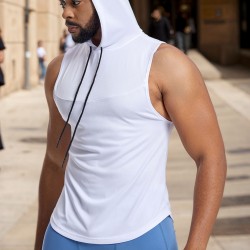 Men'S Vest Quick-Drying Sports Sleeveless Fitness Wear Basketball Vest Mesh Hooded with Drawstring