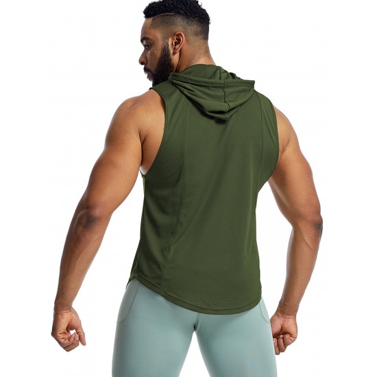 Men'S Vest Quick-Drying Sports Sleeveless Fitness Wear Basketball Vest Mesh Hooded with Drawstring