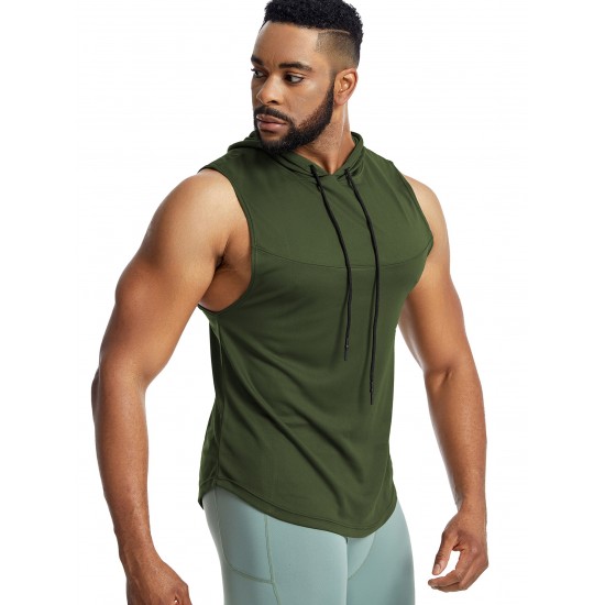 Men'S Vest Quick-Drying Sports Sleeveless Fitness Wear Basketball Vest Mesh Hooded with Drawstring