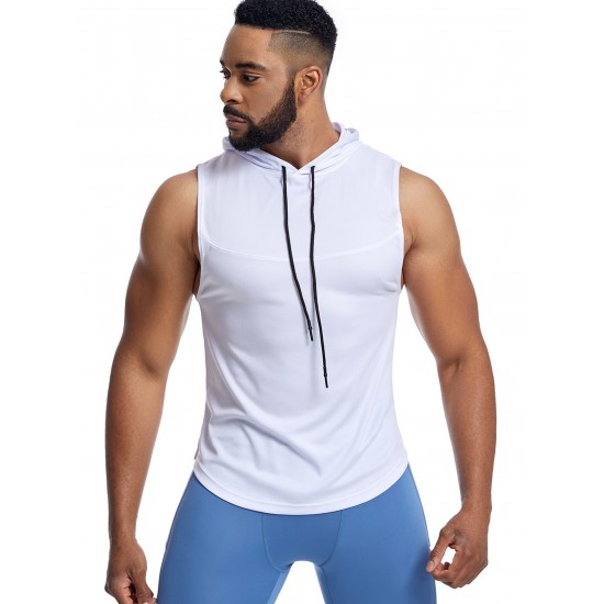 Men'S Vest Quick-Drying Sports Sleeveless Fitness Wear Basketball Vest Mesh Hooded with Drawstring