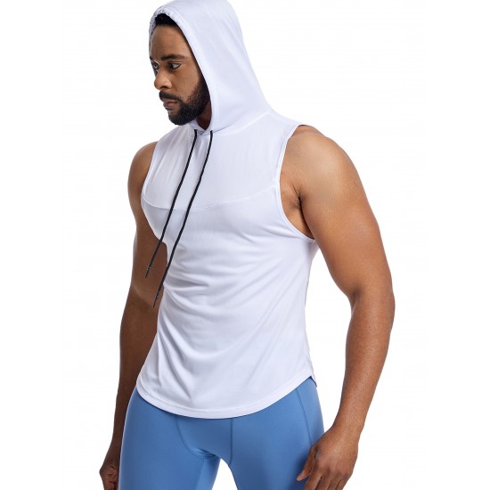 Men'S Vest Quick-Drying Sports Sleeveless Fitness Wear Basketball Vest Mesh Hooded with Drawstring