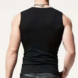 High Stretch Quick Dry Men's Solid Tank Top, Active Crew Neck Sleeveless Top for Summer Outdoor