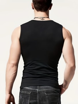 High Stretch Quick Dry Men's Solid Tank Top, Active Crew Neck Sleeveless Top for Summer Outdoor