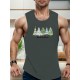 1pc Men'S Casual Christmas Tree Print Sleeveless Tank Top, Polyester Knit Round Neck Vest for Summer, Regular Fit Adult Tank