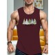 1pc Men'S Casual Christmas Tree Print Sleeveless Tank Top, Polyester Knit Round Neck Vest for Summer, Regular Fit Adult Tank