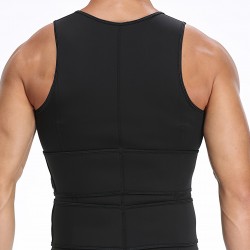 1pc Men'S High Stretch Polyester Waist Trainer Vest - Knit Fabric Crew Neck Sleeveless Tank Top with Zipper and Adjustable Belt for Sports, Sauna, Compression, Shapewear, Fat Burner Workout