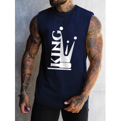 Men's Casual Printed Tank Top - Stretchy Polyester Blend, Round Neck, Non-Transparent - Perfect for Fitness & Casual Attire