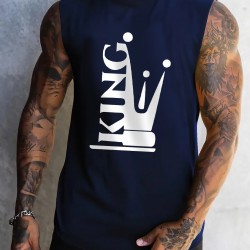 Men's Casual Printed Tank Top - Stretchy Polyester Blend, Round Neck, Non-Transparent - Perfect for Fitness & Casual Attire