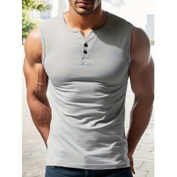 Men's Solid Tank Top, Casual V Neck Sleeveless Top, Men's Clothing For Summer Outdoor