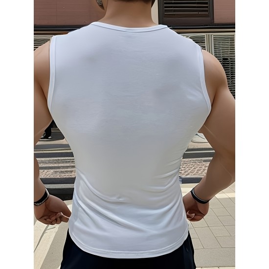 Men's Solid Tank Top, Casual V Neck Sleeveless Top, Men's Clothing For Summer Outdoor