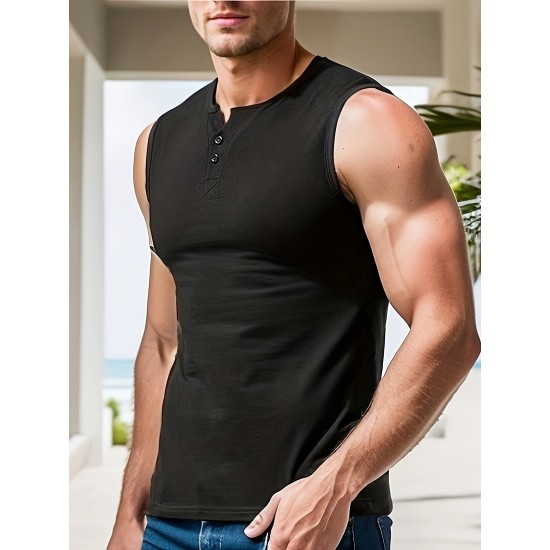 Men's Solid Tank Top, Casual V Neck Sleeveless Top, Men's Clothing For Summer Outdoor