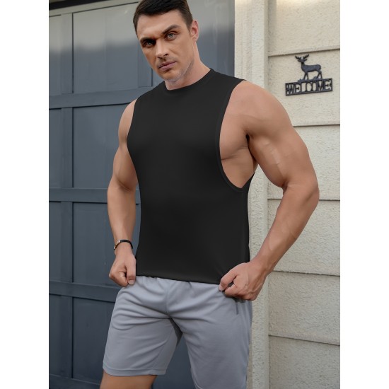 ZPB Mens Gym Tank Top Vest - Moisture-Wicking, Quick-Dry, Medium Stretch, Loose Fit, Crew Neck, Solid Color, Perfect For Basketball, Boxing, Cycling, Hiking, Outdoor, Running, Sports, Training - All Seasons Wear