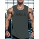 Men's Casual Black Tank Top - Polyester Knit, Geometric Design, Machine Washable, Summer Workout Tank for Gym & Fitness