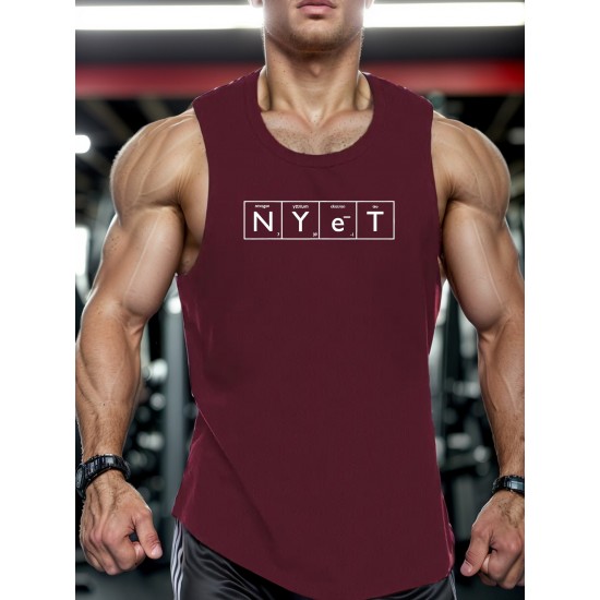 Men's Casual Black Tank Top - Polyester Knit, Geometric Design, Machine Washable, Summer Workout Tank for Gym & Fitness