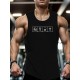 Men's Casual Black Tank Top - Polyester Knit, Geometric Design, Machine Washable, Summer Workout Tank for Gym & Fitness