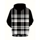 Men's Plus Size Hoodie with Plaid Print - Casual Pullover, Polyester Blend, Machine Washable, PLUS SIZE