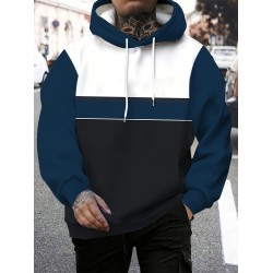 Plus Size Men's Color Block Long Sleeve Casual Stylish Hooded Pullover Hoodie