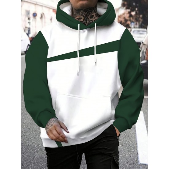 Plus Size Men's Color Block Long Sleeve Casual Stylish Hooded Pullover Hoodie