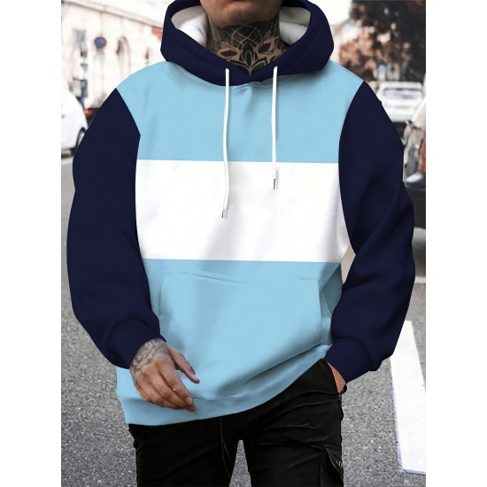 Plus Size Men's Color Block Long Sleeve Casual Stylish Hooded Pullover Hoodie