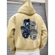 Men's Plus Size Casual Hoodie with Geometric Bear Design - Polyester, Machine Washable, Faux Pocket Detail, PLUS SIZE