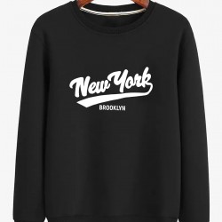 1pc New York Brooklyn Casual Crew Neck Pullover - Geometric Pattern Cotton Blend Sweatshirt, Slight Stretch Knit Fabric, Regular Fit Long Sleeve Top for Men, Plus Size