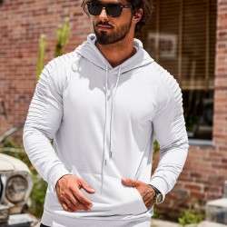 [1pc Men'S Sports Hoodie] Men'S Plus Size Active Hoodie, Polyester Knit Fabric, Casual Sports Style, Solid Color, Slight Stretch, with Pocket, for Gym Athletic Pullover Hooded Sweatshirt