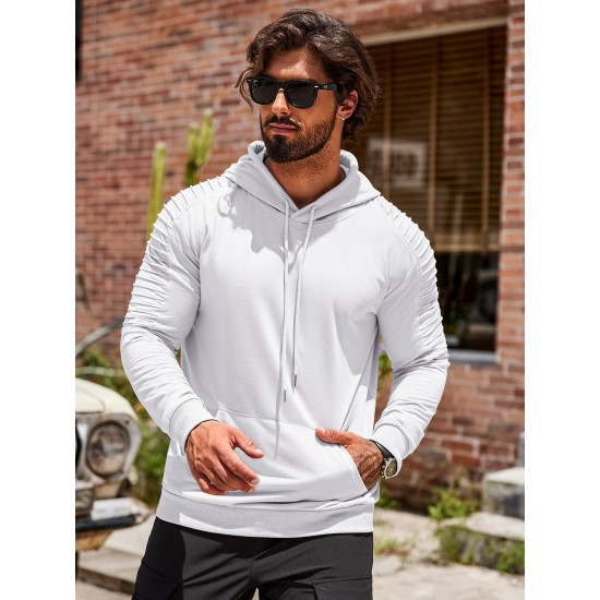 [1pc Men'S Sports Hoodie] Men'S Plus Size Active Hoodie, Polyester Knit Fabric, Casual Sports Style, Solid Color, Slight Stretch, with Pocket, for Gym Athletic Pullover Hooded Sweatshirt