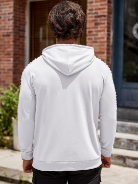 [1pc Men'S Sports Hoodie] Men'S Plus Size Active Hoodie, Polyester Knit Fabric, Casual Sports Style, Solid Color, Slight Stretch, with Pocket, for Gym Athletic Pullover Hooded Sweatshirt