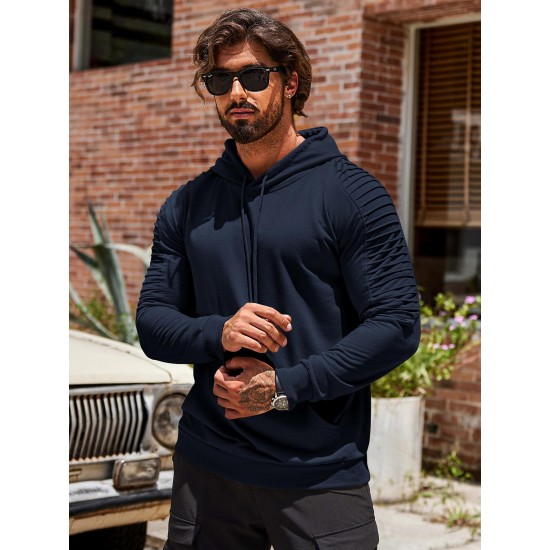 [1pc Men'S Sports Hoodie] Men'S Plus Size Active Hoodie, Polyester Knit Fabric, Casual Sports Style, Solid Color, Slight Stretch, with Pocket, for Gym Athletic Pullover Hooded Sweatshirt