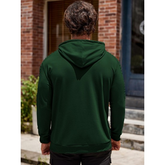 [1pc Men'S Sports Hoodie] Men'S Plus Size Active Hoodie, Polyester Knit Fabric, Casual Sports Style, Solid Color, Slight Stretch, with Pocket, for Gym Athletic Pullover Hooded Sweatshirt