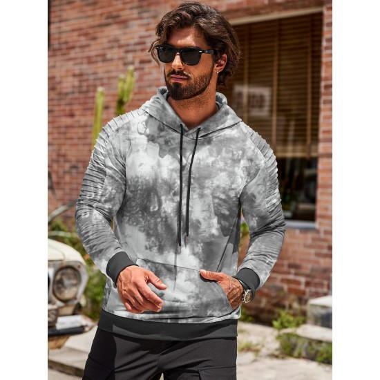 [1pc Men'S Sports Hoodie] Men'S Plus Size Active Hoodie, Polyester Knit Fabric, Casual Sports Style, Solid Color, Slight Stretch, with Pocket, for Gym Athletic Pullover Hooded Sweatshirt