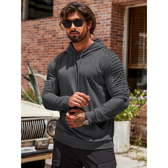 [1pc Men'S Sports Hoodie] Men'S Plus Size Active Hoodie, Polyester Knit Fabric, Casual Sports Style, Solid Color, Slight Stretch, with Pocket, for Gym Athletic Pullover Hooded Sweatshirt