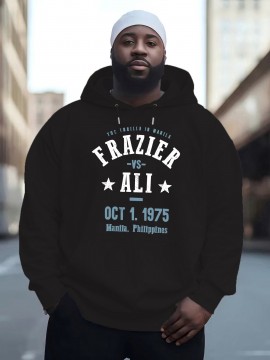 Men'S Plus Size Hoodie, Frazier vs Ali 1975 Print, Polyester Microfiber, Casual Sports Sweatshirt with Drawstring, Regular Fit, Knit Fabric, Autumn & Winter Fashion