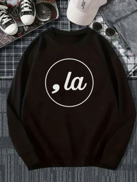 Cozy & Stylish Men's Crew Neck Sweatshirt - Casual Long Sleeve Pullover with Unique LA Print, Perfect for Fall & Winter | Soft Cotton Blend, Machine Washable, PLUS SIZE