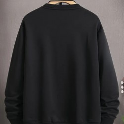 Men's Casual Fleece-Lined Sweatshirt with Geometric Print - Cotton Blend, Round Neck Pullover for Fall & Winter, PLUS SIZE