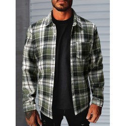 1pc Men'S Plus Size Casual Plaid Button-Down Long Sleeve Shirt with Pocket, Polyester Twill Weave, Regular Fit, Spring/Autumn Fashion