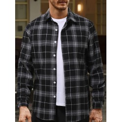 Plus Size Men's Plaid/Striped Shirt Spring Fall Winter Long Sleeve Shirt, Men's Clothing