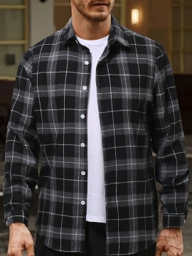 Plus Size Men's Plaid/Striped Shirt Spring Fall Winter Long Sleeve Shirt, Men's Clothing