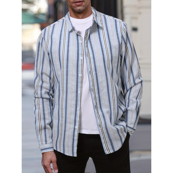 Plus Size Men's Plaid/Striped Shirt Spring Fall Winter Long Sleeve Shirt, Men's Clothing