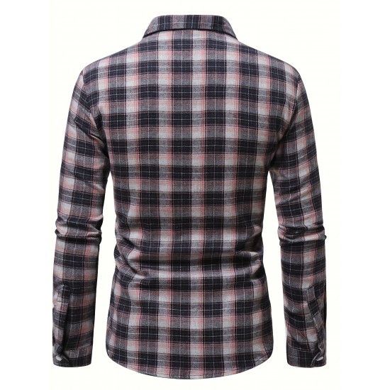 Plus Size Men's Plaid/Striped Shirt Spring Fall Winter Long Sleeve Shirt, Men's Clothing